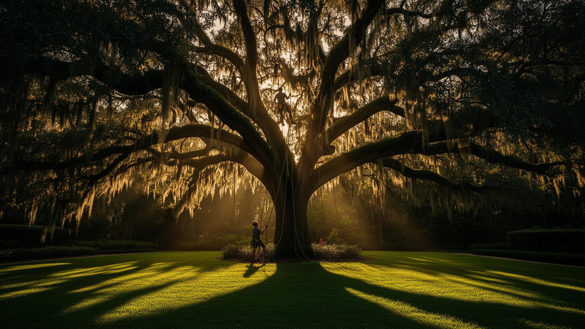 Florida live oak being professionally trimmed